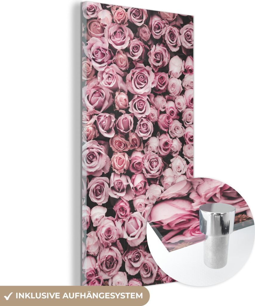 MuchoWow Glasbilder - Bilder auf Wandbild - Foto auf Glas Blumen - Rosen - Natur - Rosa - Botanisch 60x120 cm Wanddekoration aus Glas - Acrylglasbi...