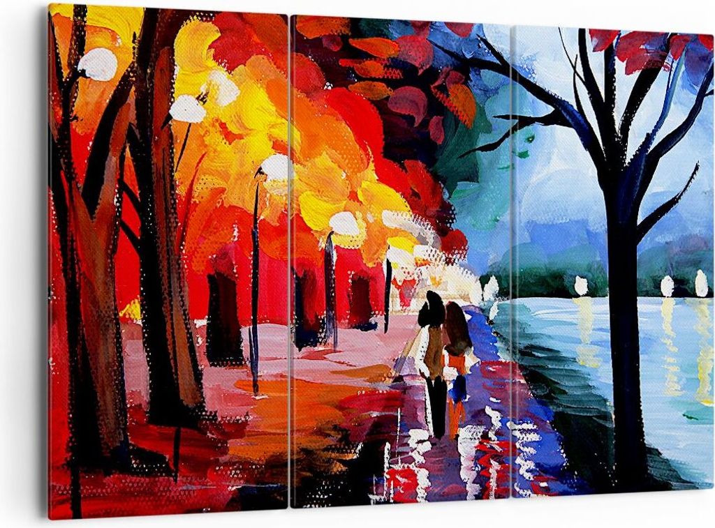 Bild auf Leinwand - Leinwandbild - Grafik Abbildung See Abend - 165x110cm - Wand Bild - Wanddeko - Leinwanddruck - Bilder - Kunstdruck - Wanddekora...