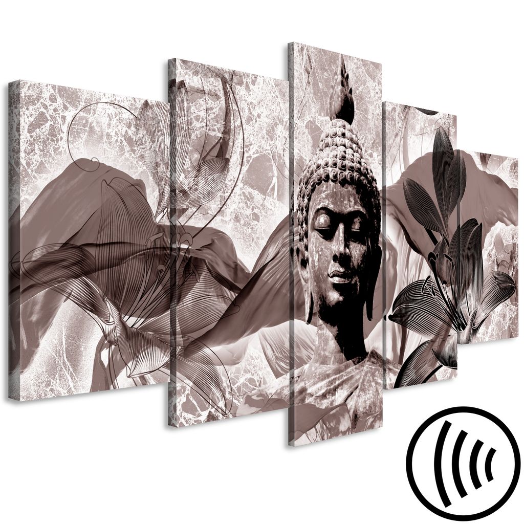 Akustikbild Buddha 200x100 cm Bilder Akustikschaum Hochleistungsschallabsorber Schallschutz Leinwand 5 tlg Wandbild Raumakustik Schalldämmung Feng...