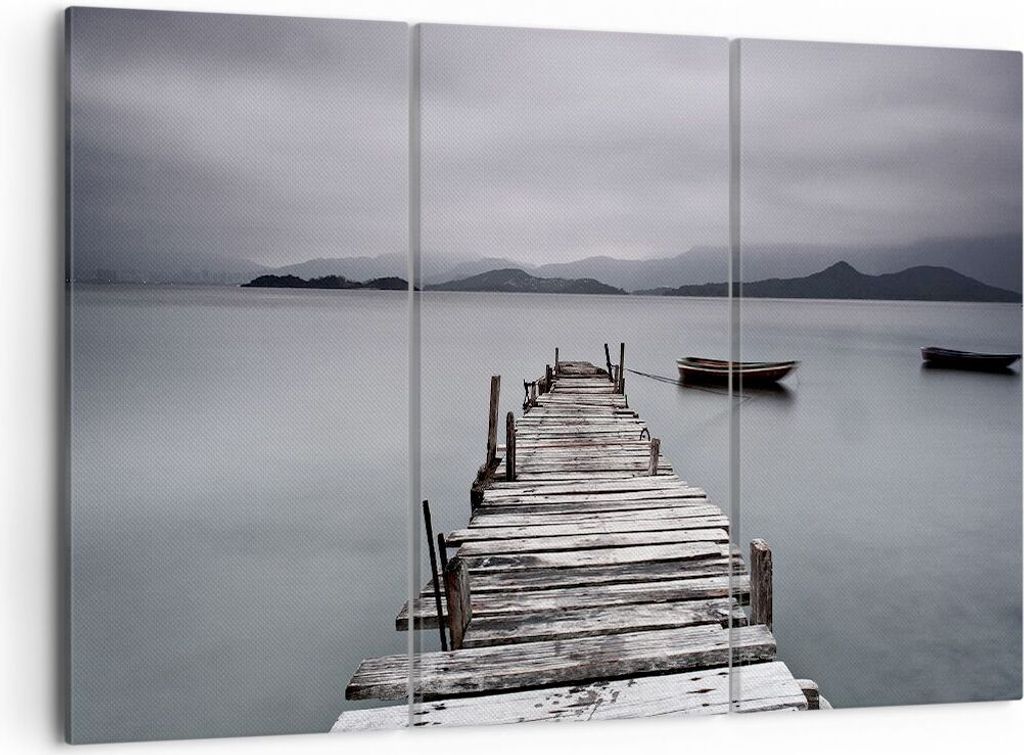Bild auf Leinwand - Leinwandbild - Brücke See - 105x70cm - Wand Bild - Wanddeko - Wandbilder - Leinwanddruck - Bilder - Kunstdruck - Wanddekoratio...