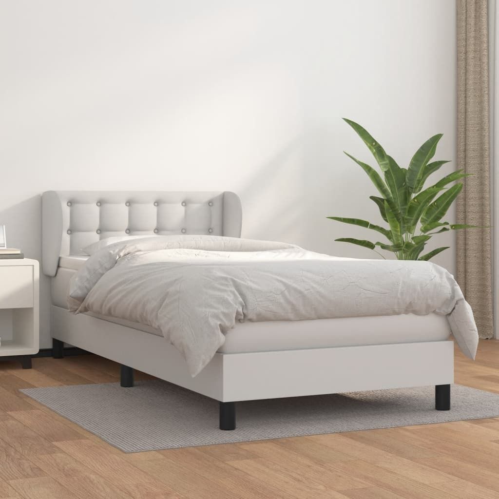 "Rabatt" Boxspringbett mit Matratze - 2 Personen - Strapazierfähiger Stoff - Weiß 90x200 cm Kunstleder - Klassische Betten CC5273