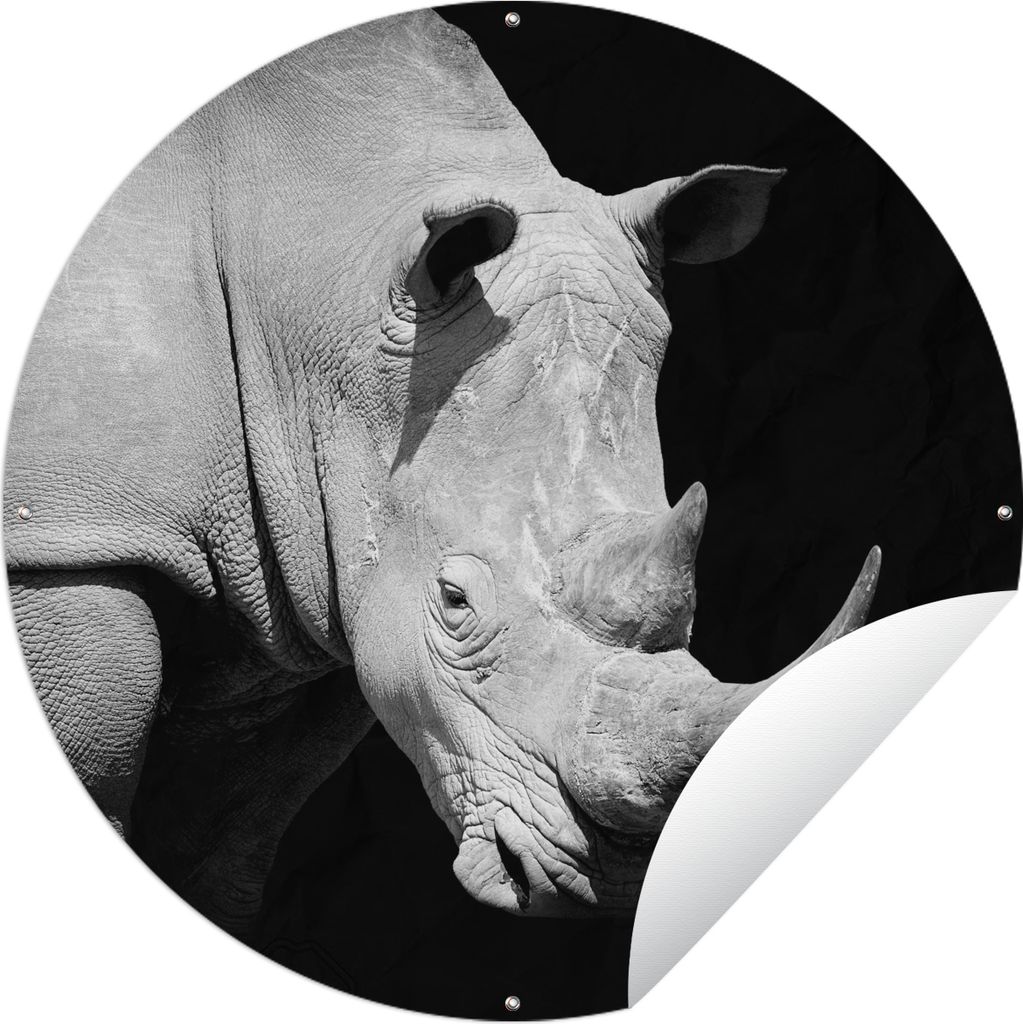 MuchoWow Gartenposter Outdoor-Poster Rund Rhinozeros - Tier - Porträt Ø 120 cm Gartendeko Rundes Poster draußen