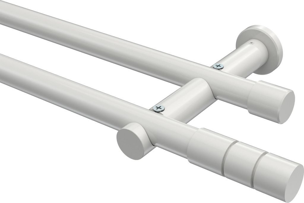 Interdeco Gardinenstange / Vorhangstange Weiß, Typ Platon Elanto (Rillenzylinder) ohne Ringe, 20 mm Ø 2-läufig, 220 cm