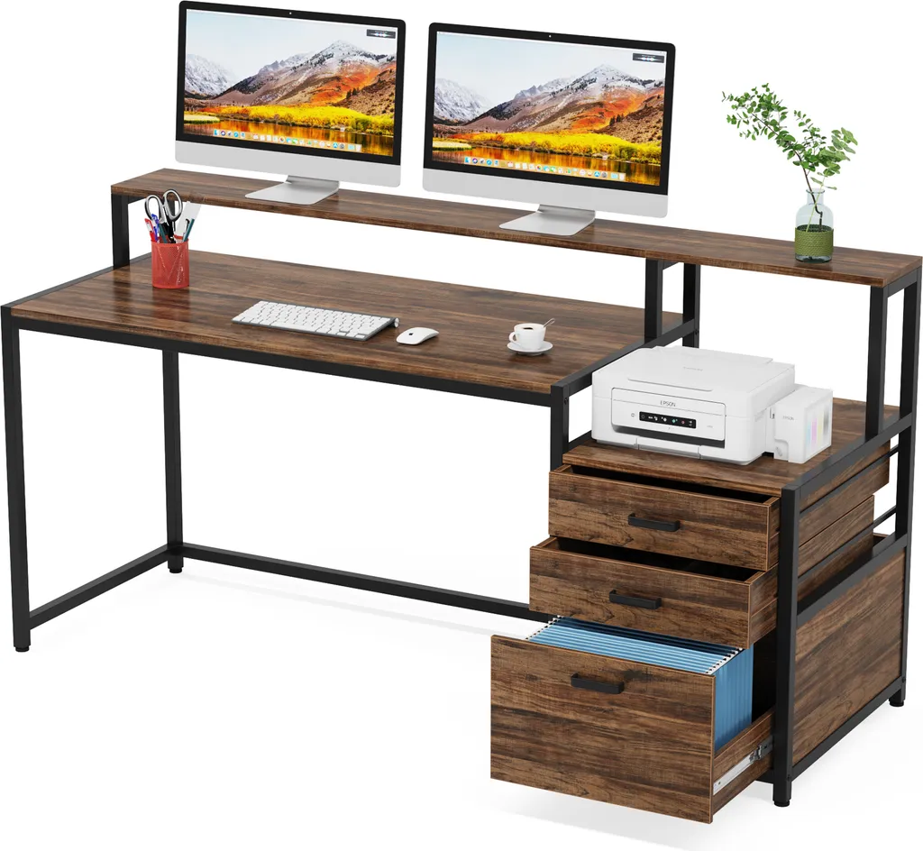 Grand Bureau d'Ordinateur Industriel de 160 cm avec Support Écran Élevé - 8