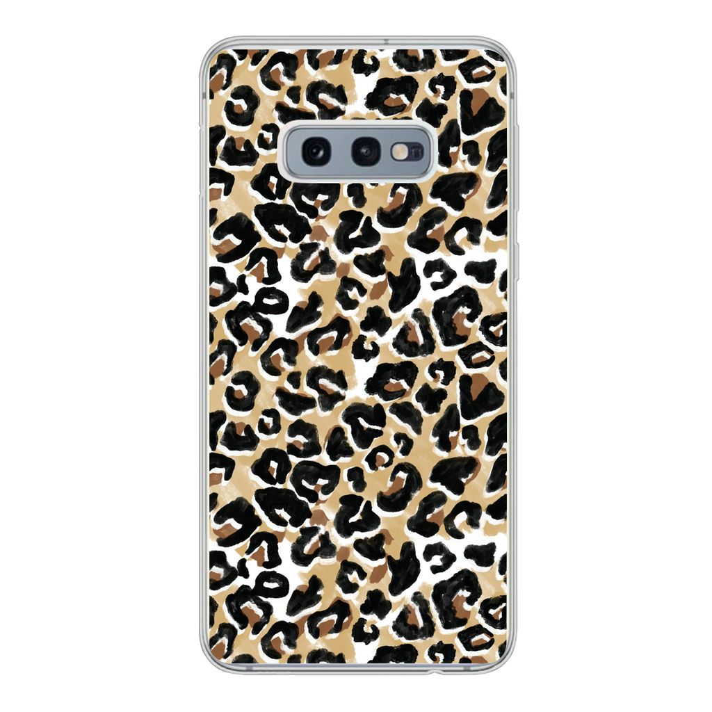 MuchoWow Handyhülle Schutzhülle Hülle für Samsung Galaxy S10e Tierdruck - Panther - Braun - Aquarell Silikon Softcase Handy Hülle - Handy