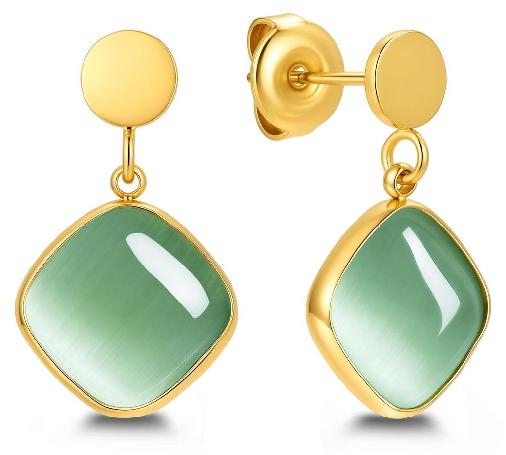 CO88 Collection - 8CE-70639 - Dames Oorknopjes Groen Cat Eye - Stainless Steel -Trendy