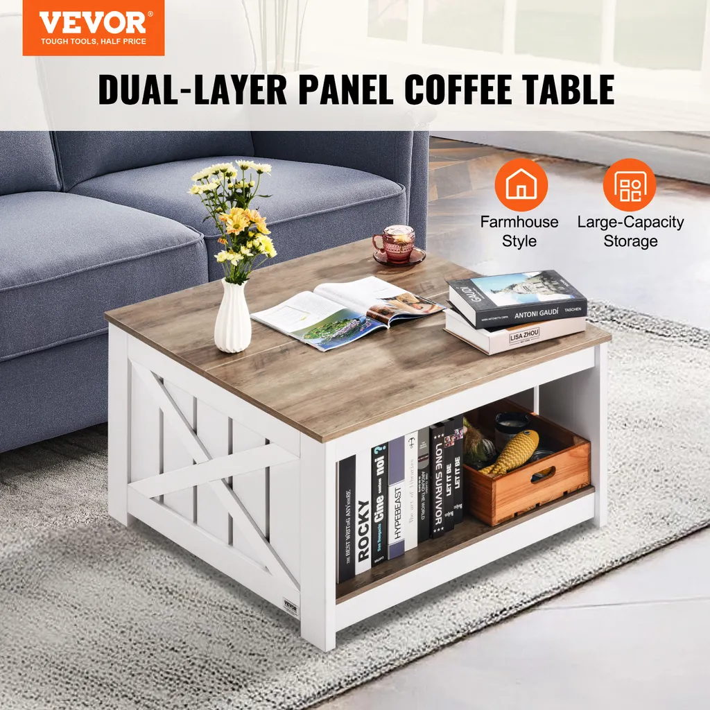 VEVOR Table Basse Carrée Style Ferme avec Rangement Ouvert Bois Rustique - 2
