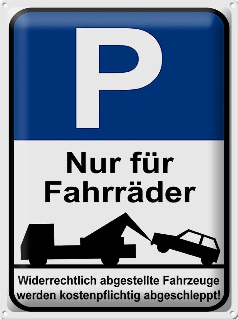 Blechschild Hinweis Parkplatzschild nur Fahrräder, 40x30 cm, Blechschilder Achtung Widerrechtlich