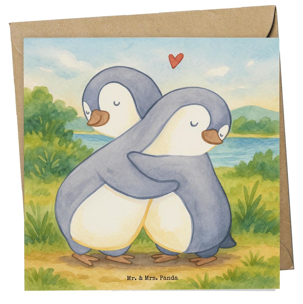 Mr. & Mrs. Panda Grußkarte Pinguine Kuscheln Design - Weiß - Geschenk, anlasskarte, für Partner, Freundin, Frauen, Freund, Hochzeitstag, faltkar...