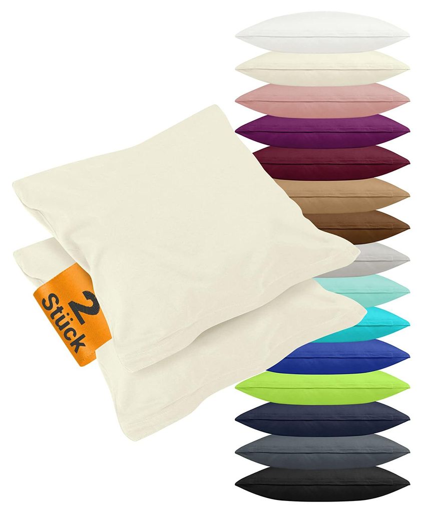 Set mit 2 Jersey-Baumwoll-Kissenbezügen, einfarbig, ca. 40 x 145 cm, natur