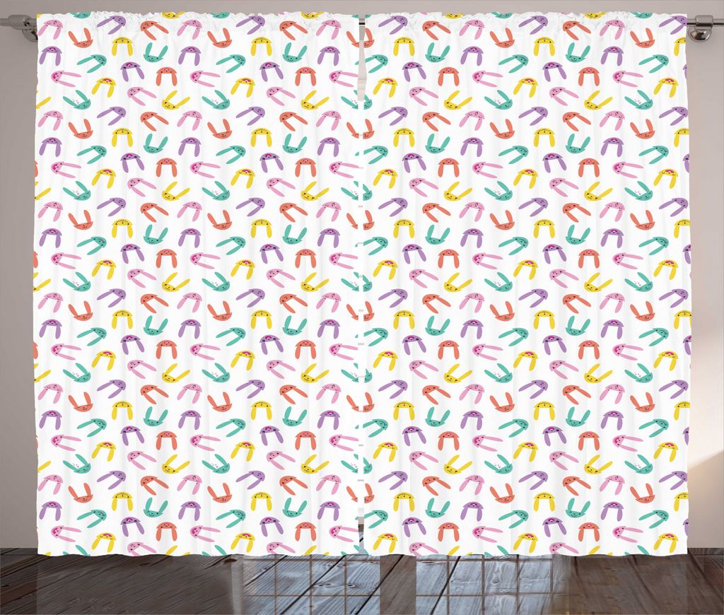 ABAKUHAUS Hase Rustikaler Vorhang, Bunte Fröhlich Tiere, Wohnzimmer Universalband Gardinen mit Schlaufen und Haken, 280 x 225 cm, Mehrfarbig