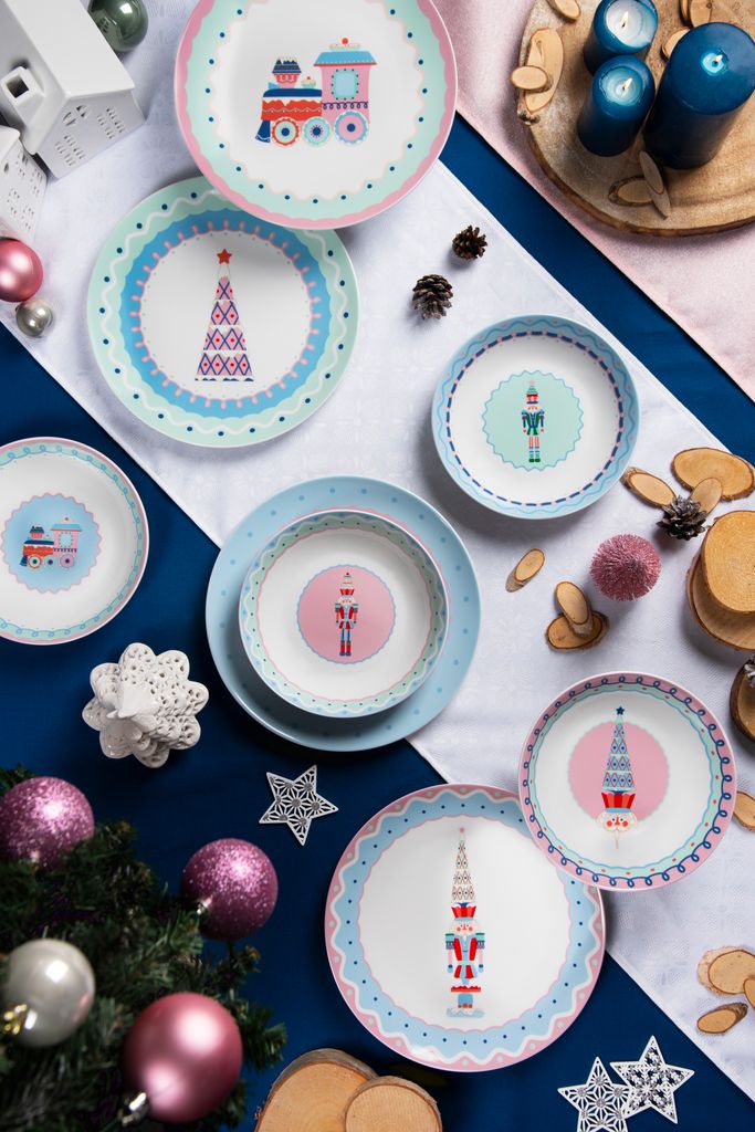 Excelsa Xmas Sweet Pastels Dessertteller Set - 6 Porzellanteller 20,5cm