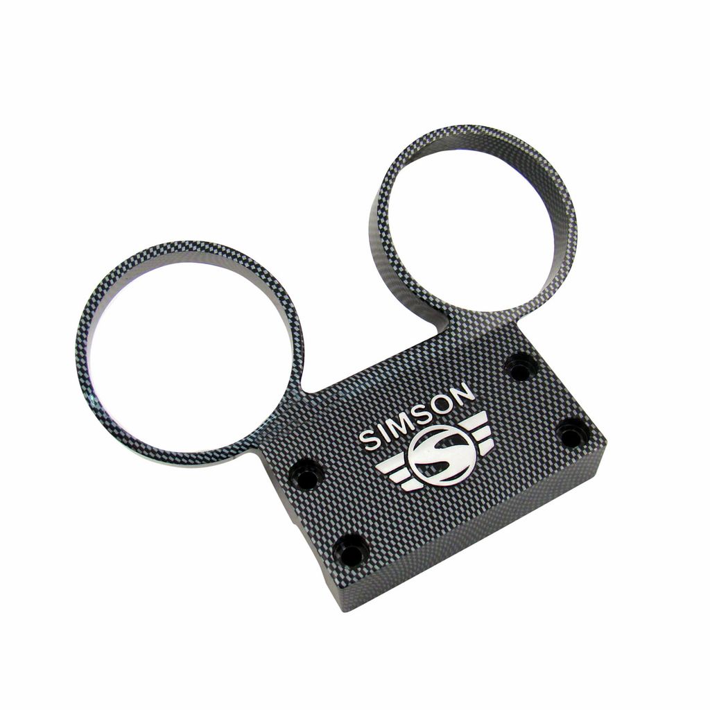 Armaturenträger f. Rundinstrumente ø 60mm Tacho und DZM - Alu, Carbon-Optik - Simson Schrift und Logo erhaben - S50, S51, S53, S70, S83