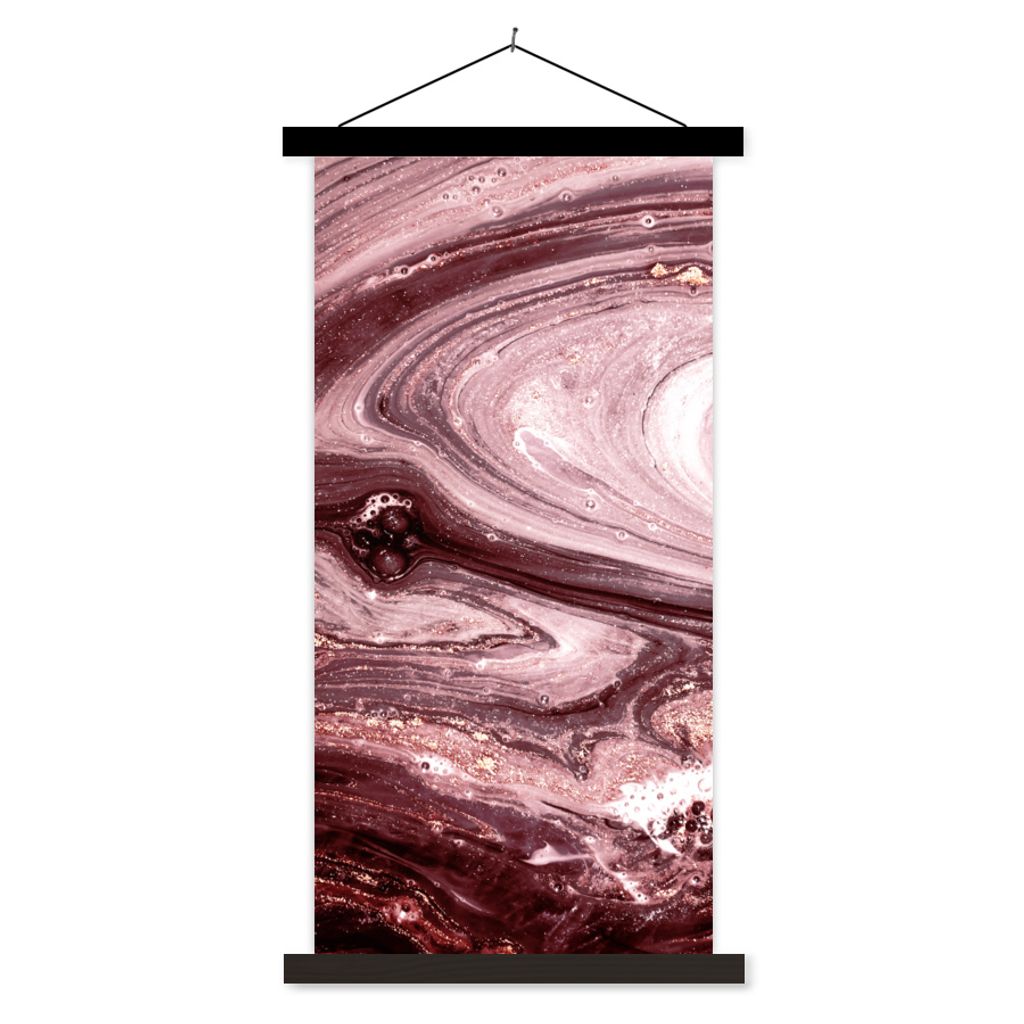 MuchoWow Textilposter Marmor - Gold - Rosa 40x80 cm mit schwarzem Rahmen - Wandemalerei