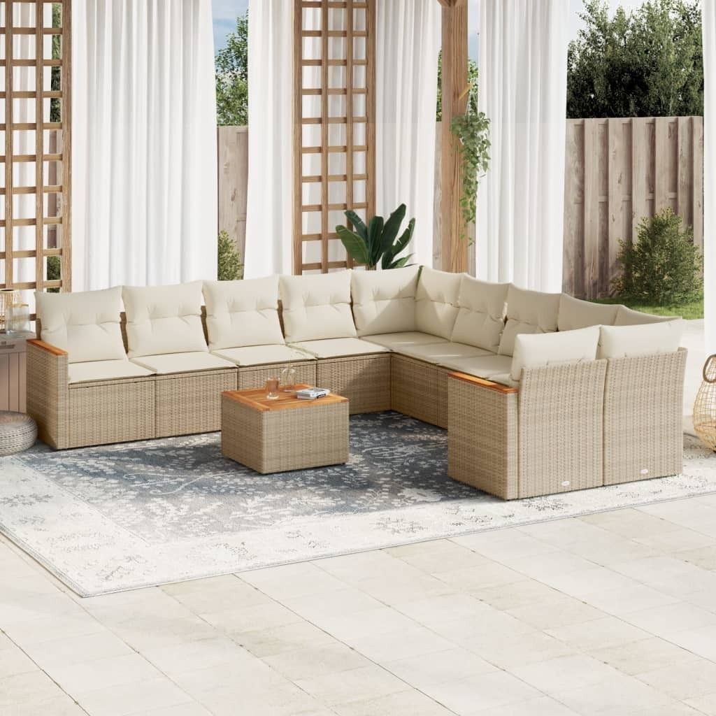 Maison Exclusive - 11-tlg. Garten-Sofagarnitur mit Kissen Beige Poly Rattan