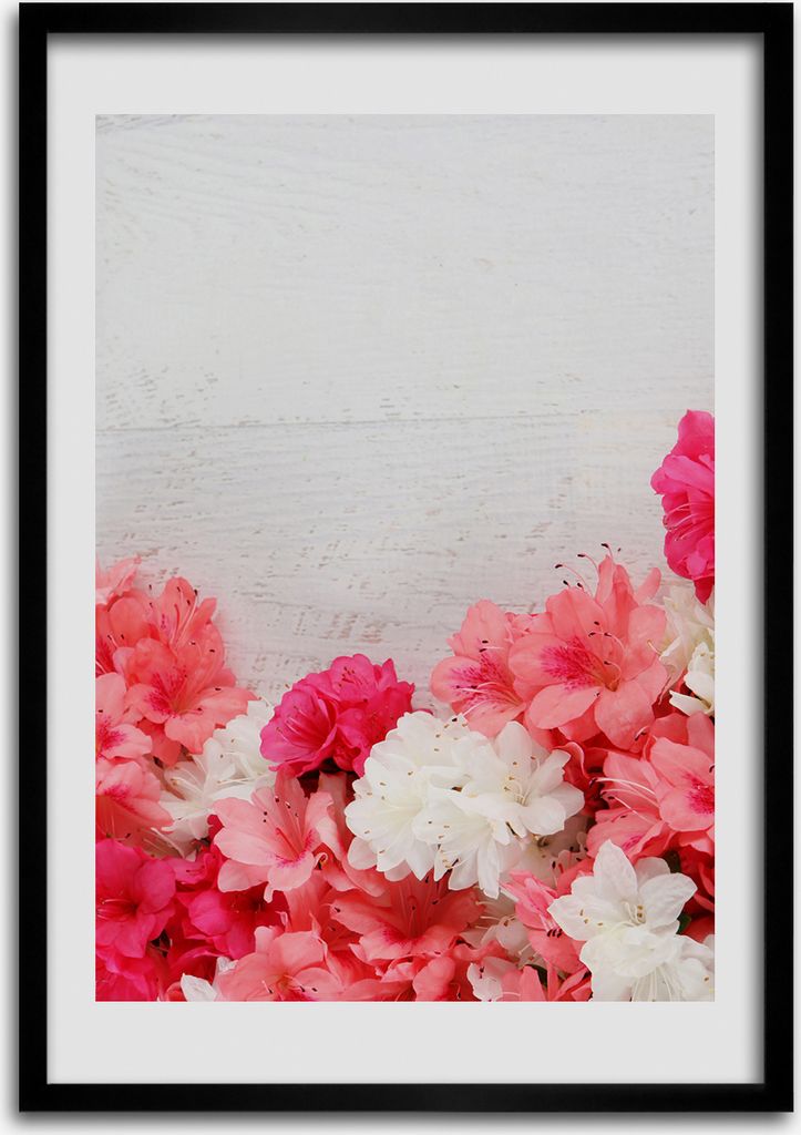 Bild - Bilderrahmen - 50 cm x 70 cm - MDF - Rahmen - Wandkunst Blumen auf dem Holz