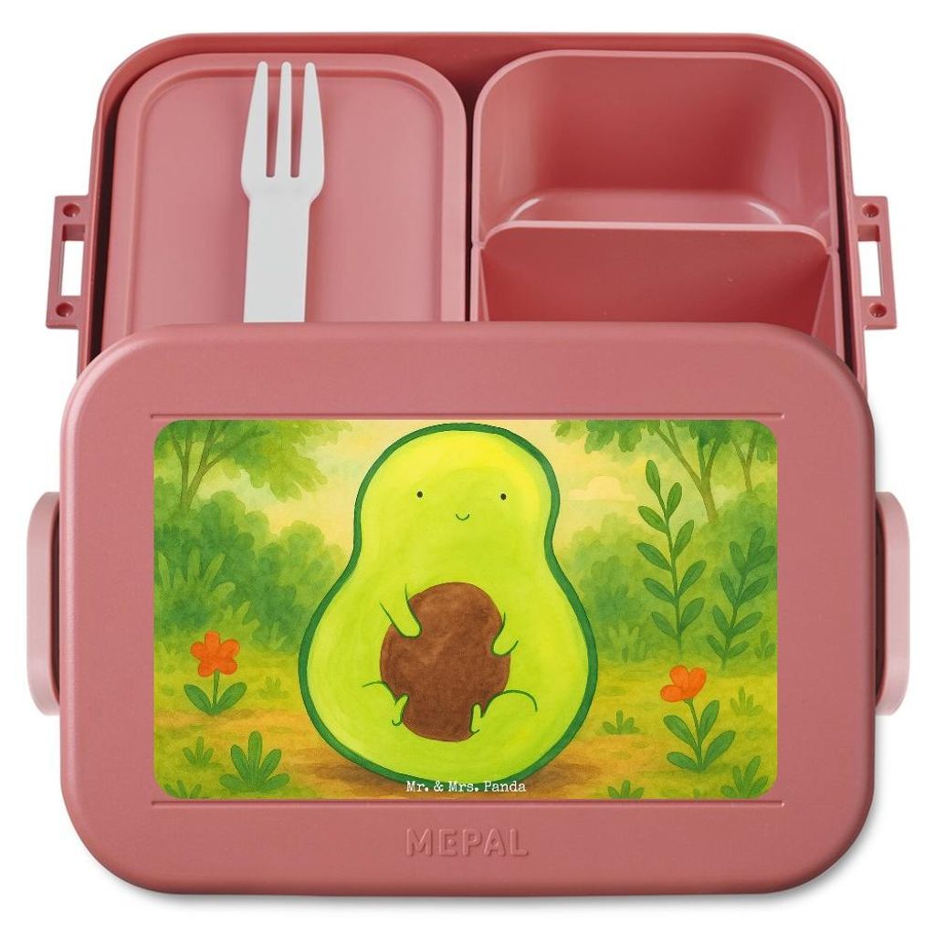 Mr. & Mrs. Panda Bento Box Avocado Kern Design - Rot Pastell - Geschenk, Lunchbox, Essensbox, glücklich, Pflanze, Snackbox, Spruch Leben, Bento-Br...