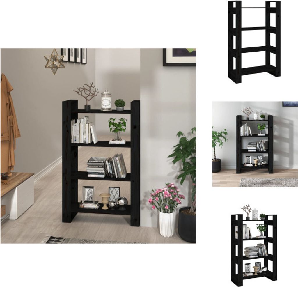 vidaXL Bücherregal/Raumteiler Schwarz 80x35x125 cm Massivholz Kiefer - Bücherregale & Bücherschränke