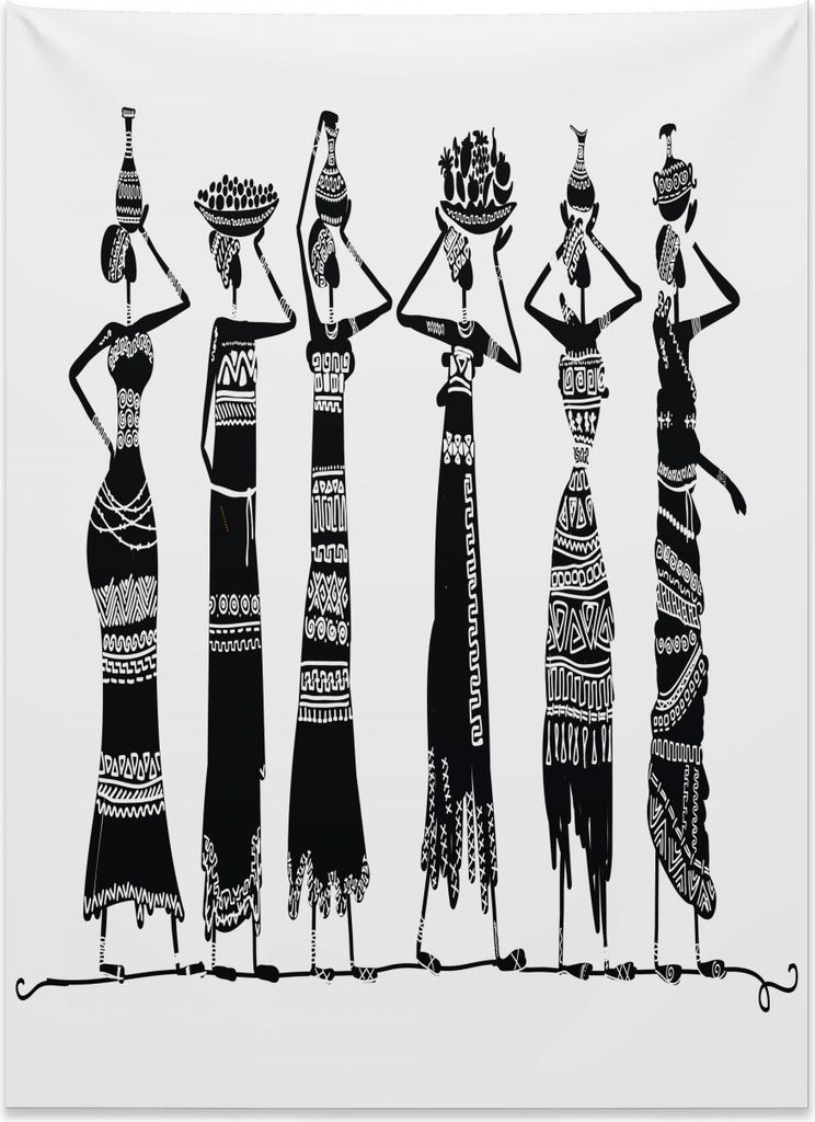Abakuhaus afrikanische Frau Wandteppich, Frauen Jugs Kleid aus Weiches Mikrofaser Stoff Kein Verblassen Klare Farben Waschbar, 110 x 150 cm, Weiß ...
