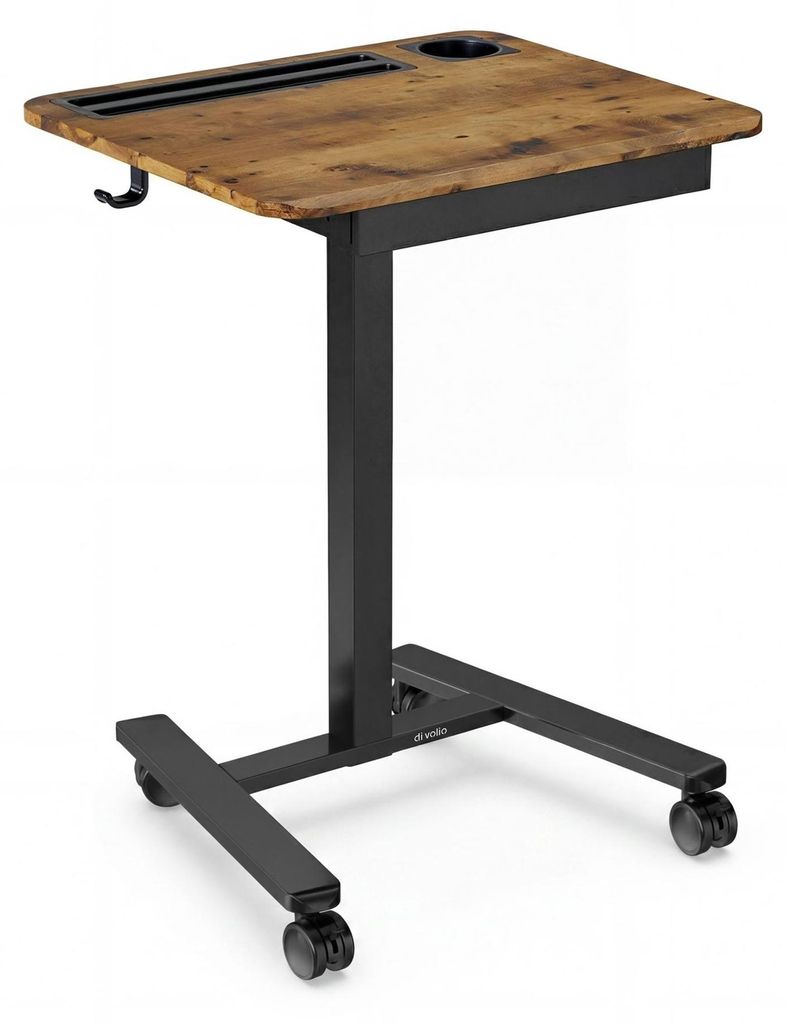 di volio Mobiler Schreibtisch DOZIA höhenverstellbar mit Gasfeder, kleiner Walking Pad Tisch mit Rollen, Computertisch mit Tabletfach & Getränkeh...