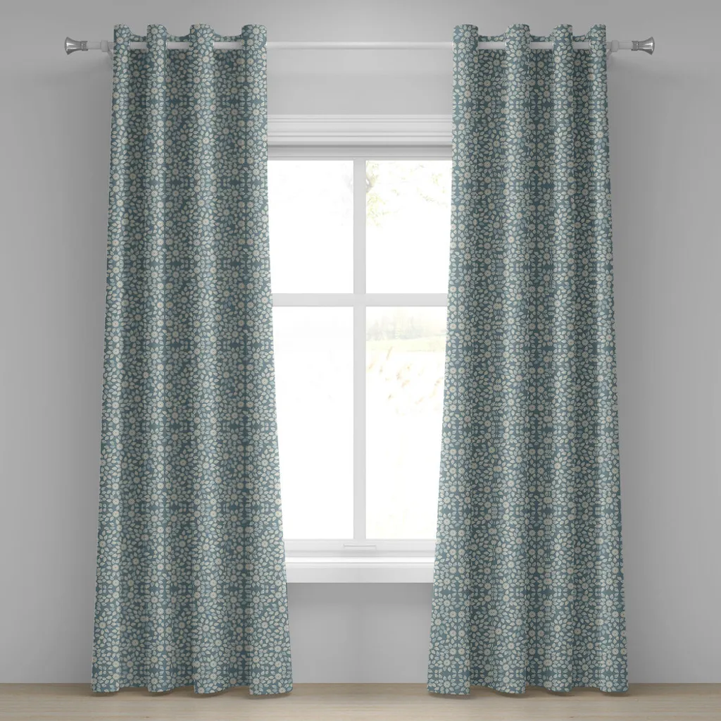 ABAKUHAUS Rideau à œillets 280x245 cm motif pétales bleu-gris et ivoire