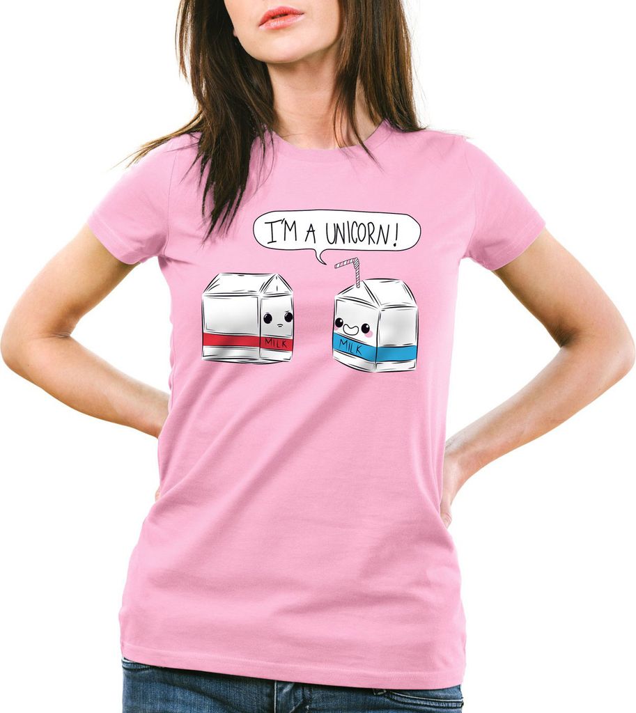 style3 I am a Unicorn Milk Damen T-Shirt Einhorn Milch Funshirt, Farbe:Pink, Größe:XL
