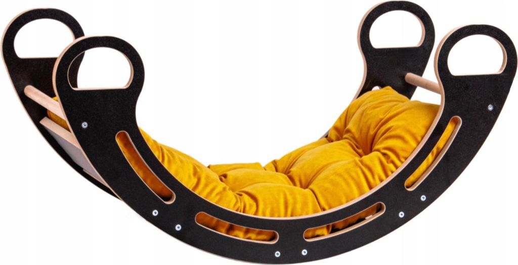 Montessori-Holzschaukel für Kinder Babylike+Kissen, Kletterbogen Bogenwippe Kletterleiter Kinder, Geschenk für Baby