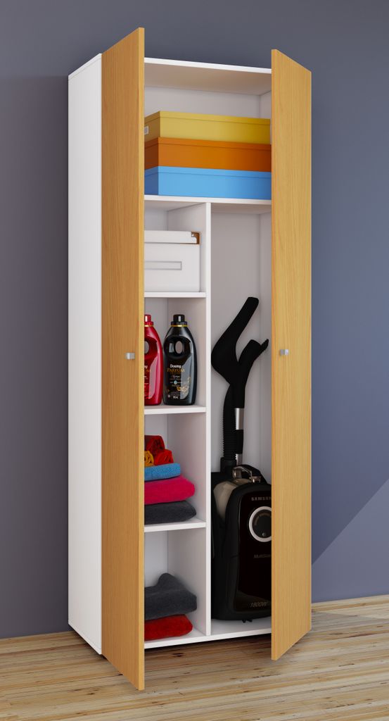 VCM Besenschrank | 6 Fächer | Maße: B. 70 x H. 178 x T. 40 cm | Haushaltsschrank | Mehrzweckschrank | Vandol