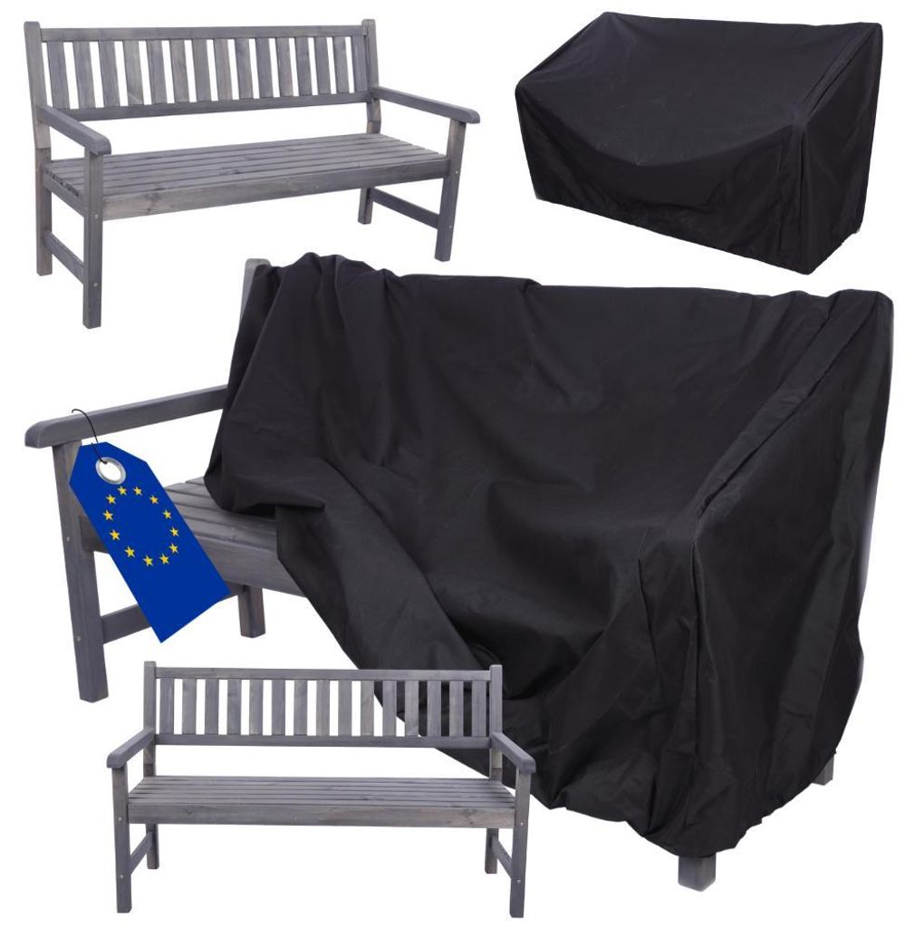 MODO24 Gartenbank Holz, 3-Sitzer, Schutzhülle Cordura, Friesenbank, Parkbank, Massivholz, 90x154x70 cm, Grau Imprägniert, MIRA