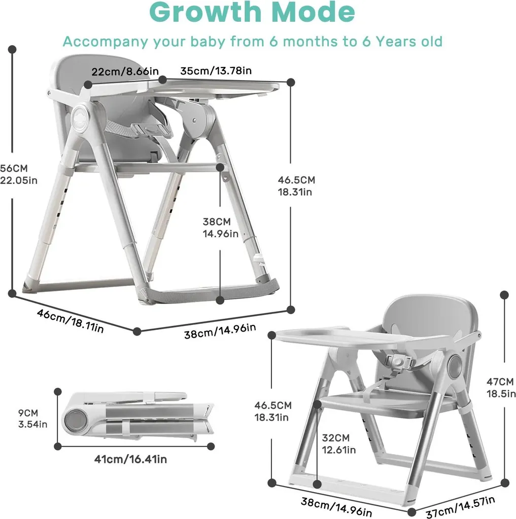Chaise haute repas bébé grise multi-usage, idéale pour petits espaces - 2
