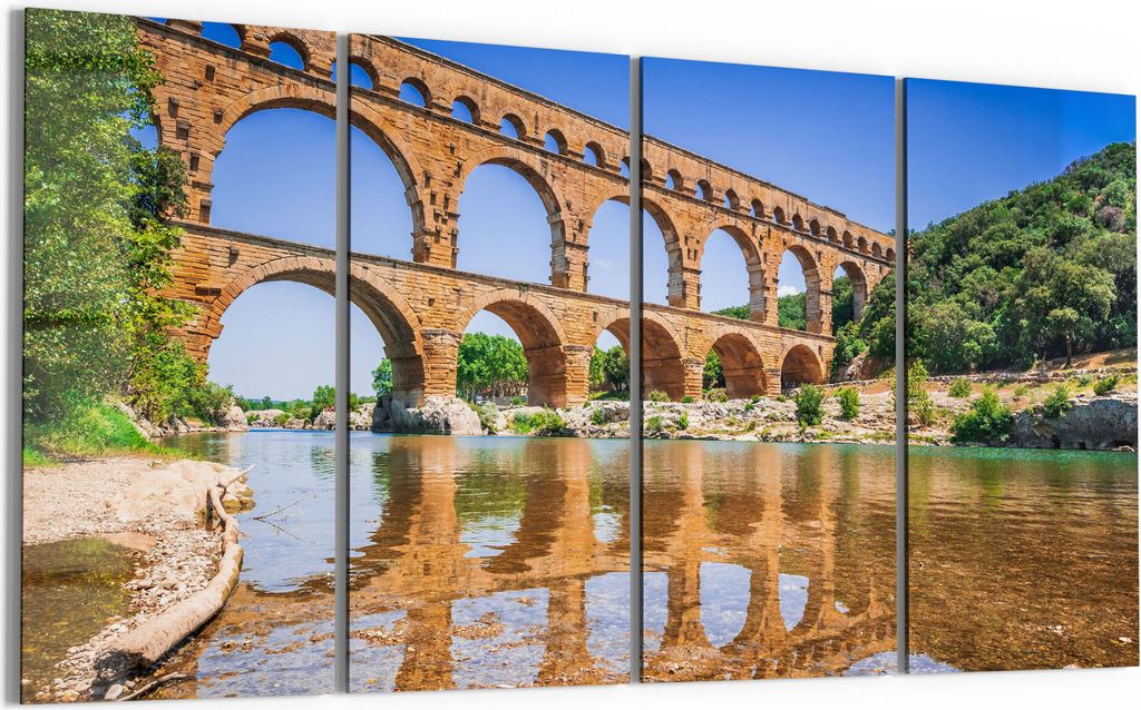 DEQORI Glasbild Echtglas 4x30x60 cm 'Blick auf Pont du Gard' Wandbilder XXL groß
