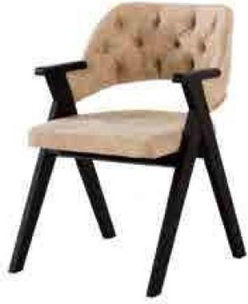 Beige Stuhl weicher Sitz im Rund Chesterfield auf Holzbeinen Sessel Lehnstuhl