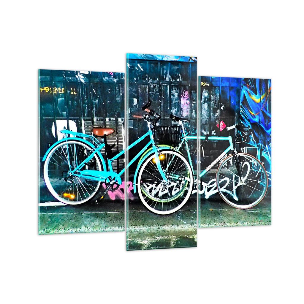 Bilder auf glas - Fahrräder Graffiti Straße Wand - 130x100cm - Glasbilder - Wandbilder - Kunstdruck - zum Aufhängen bereit - Wanddekoration aus ...