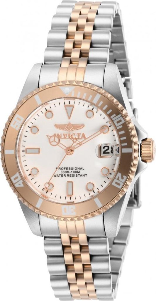 Invicta Pro Diver 29193 Damen uhr - Wasserdicht - Analog - Quarzuhrwerk - Edelstahl mit weißen zifferblat - 34mm
