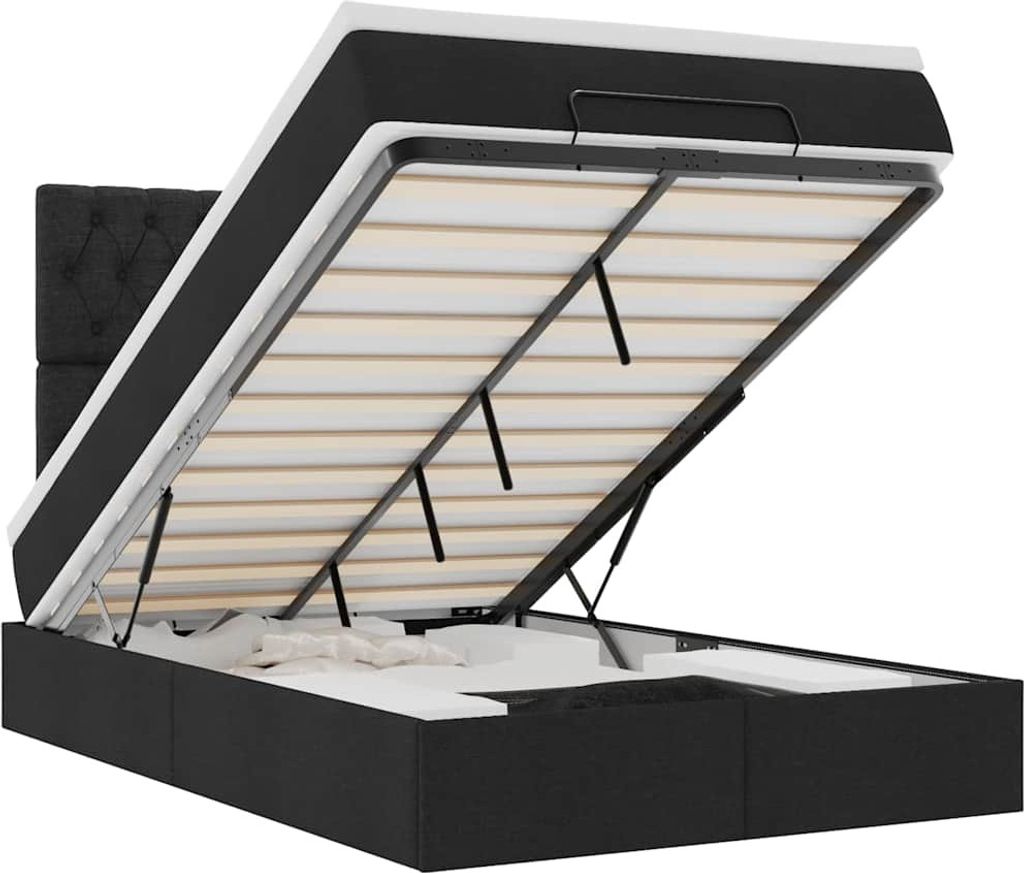 vidaXL Ottoman-Bett mit Matratze & LEDs Schwarz 120x200 cm Stoff