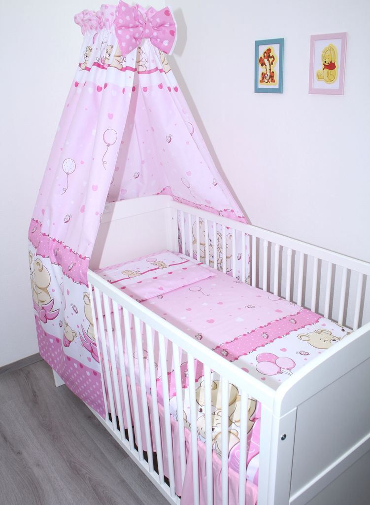 4 teiliges Baby Bettset Bettwäsche mit Himmel Vollstoff - Produktbild 