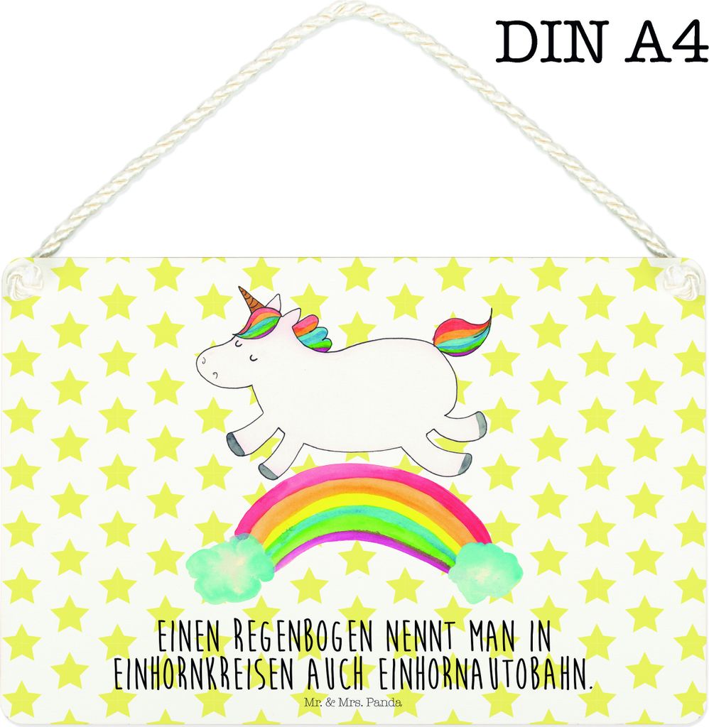 Mr. & Mrs. Panda Schild Einhorn Regenbogen DIN A4 - Weiß - Geschenk, Holzschild, Einhornpower, holzbild, kleine aufmerksamkeit, Erwachsenwerden, W...
