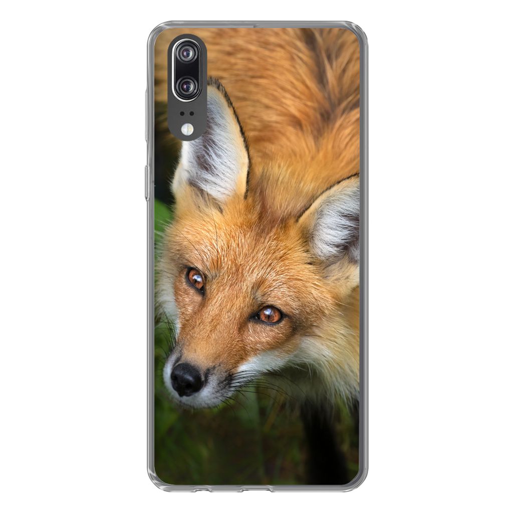 MuchoWow Handyhülle Schutzhülle Hülle für Huawei P20 Fuchs - Grün - Orange Silikon Softcase Handy Hülle - Hardcover