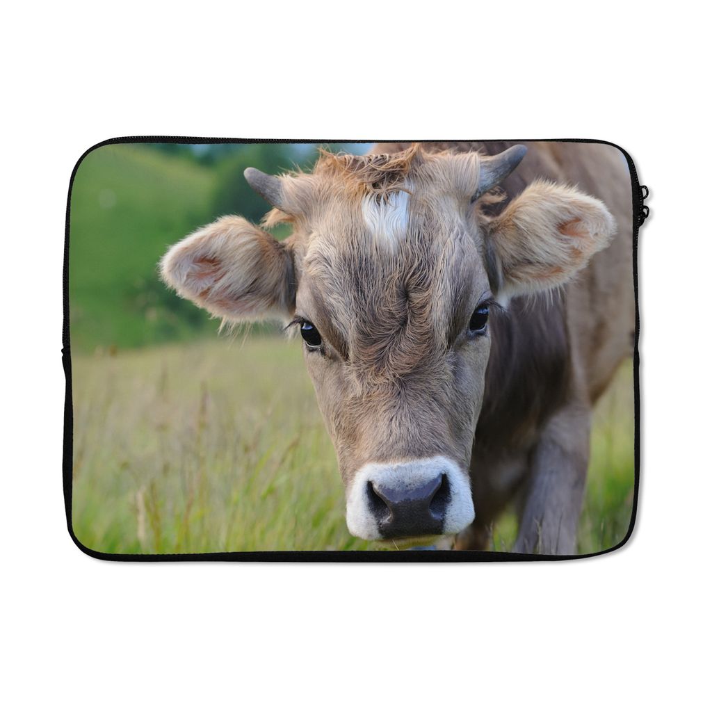 MuchoWow Laptop Hülle 13 Zoll Kuh - Horn - Landschaft Laptoptasche - Laptophülle - Sleeve - Rundumschutz