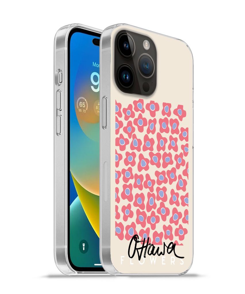 MuchoWow Handyhülle Schutzhülle Hülle für Apple iPhone 14 Pro Max Blume - Muster - Rosa Silikon Softcase Handy Hülle - Hardcover