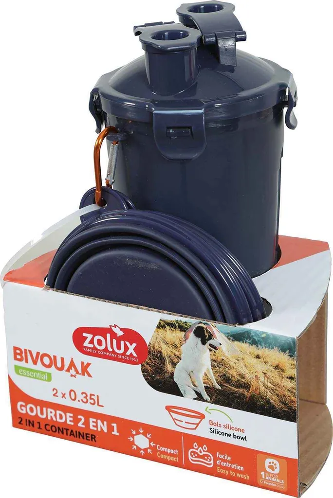 Zolux Bivouak 2x350ml Blu: Borraccia 2-in-1 e Ciotole Pieghevoli