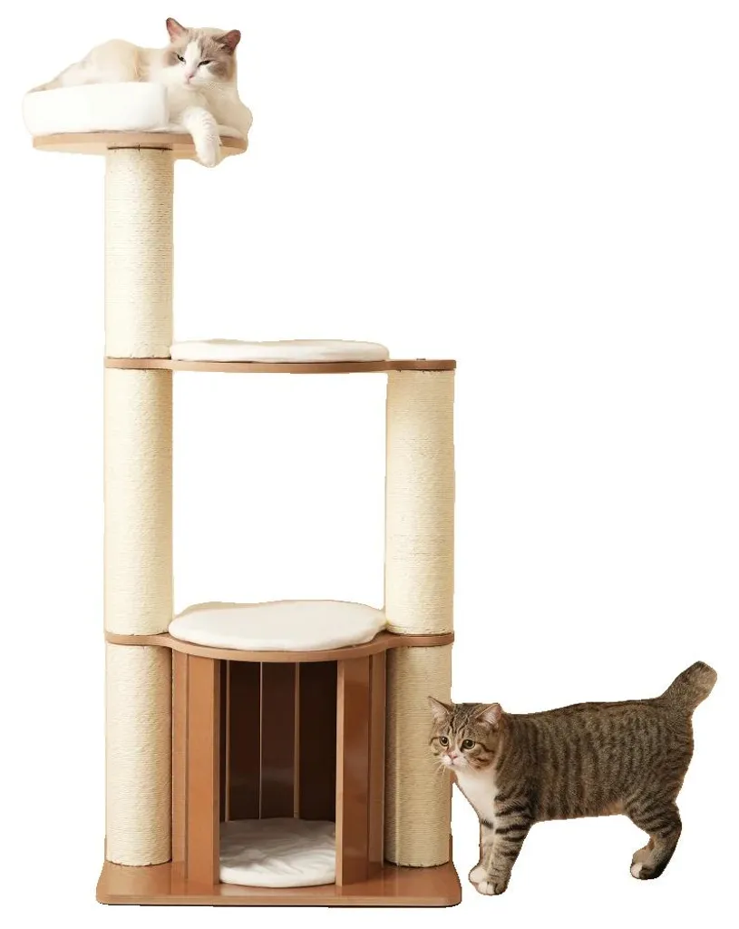 Aire de jeux pour chat - Arbre à chat en bois massif à 4 niveaux d'accès
