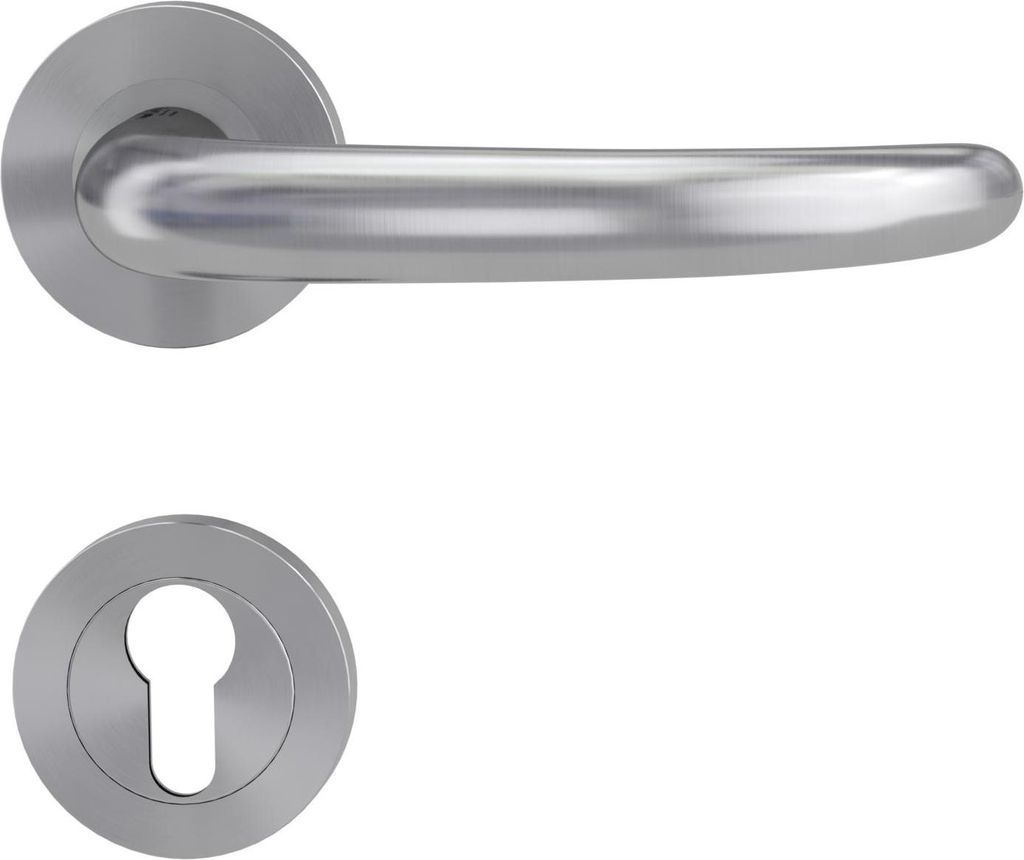 Griffwerk ULMER GRIFF PROF | DESIGN MANUFAKTUR FS -Edelstahl matt -Rosettengarnitur -Schraubt. -PZ -Stift 9mm -TS 38-50mm