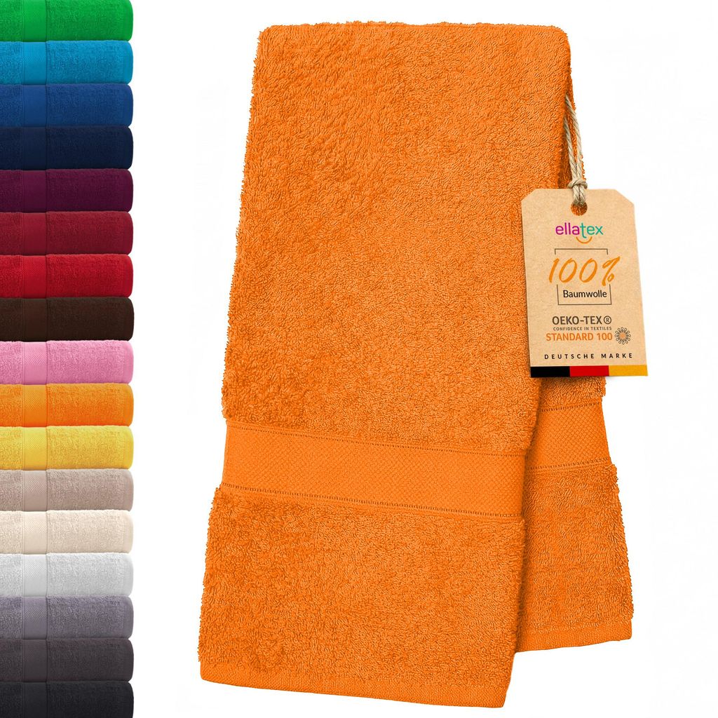 EllaTex PARIS Handtuch 50x100 cm – 100% Baumwolle, 500 g/m² Frottier, flauschig & saugstark, in Farbe: Orange