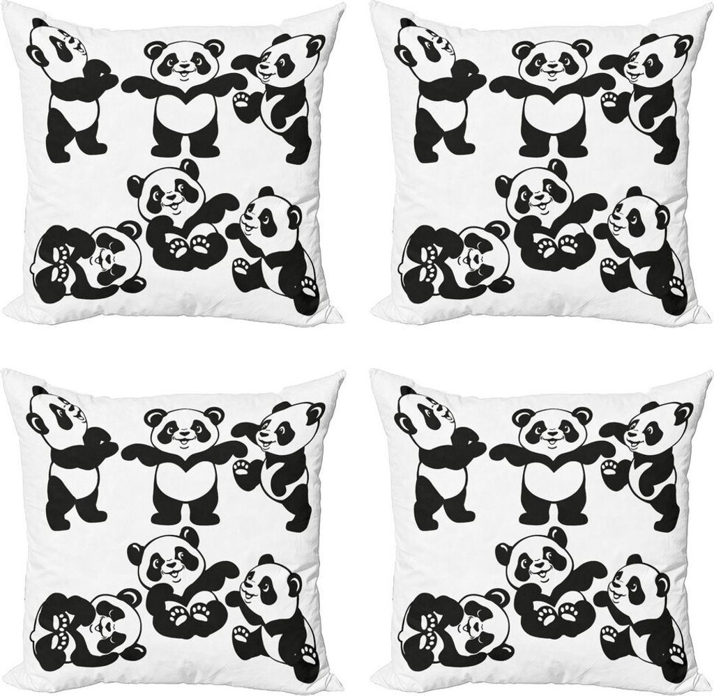 ABAKUHAUS Kindergarten Kissenbezug Set (4 Stück), Spielerische Panda-Bär Zoo, Moderner Doppelseitiger Digitaldruck, 45 cm x 45 cm, Weiß und Dunk...