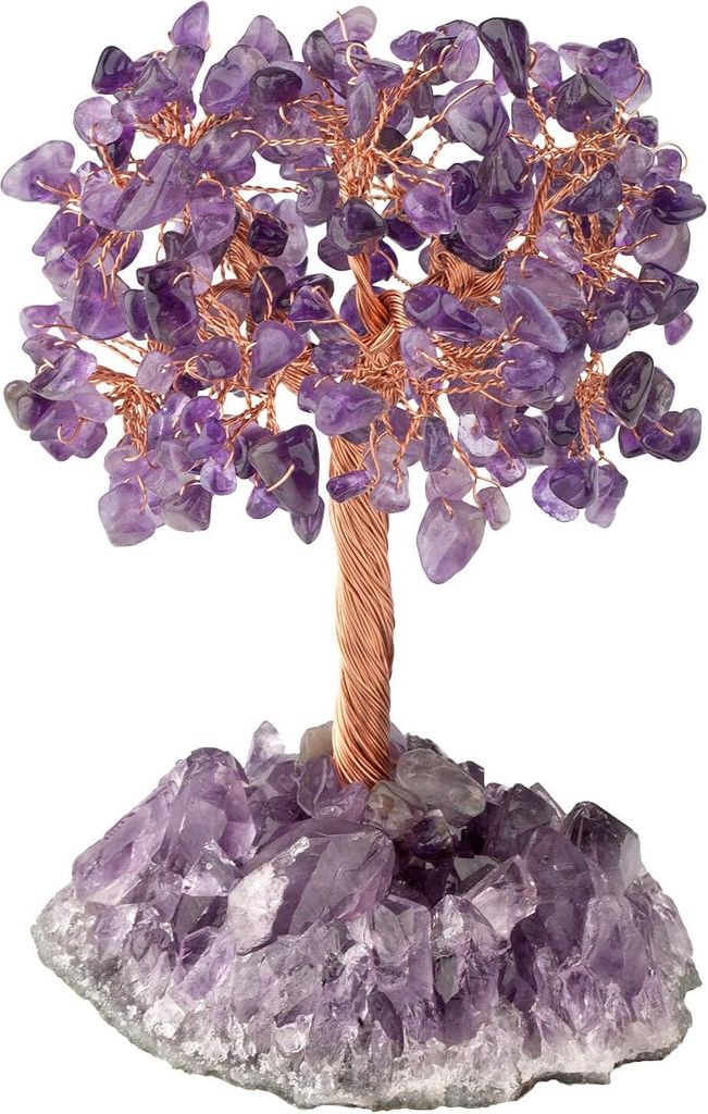 Amethyst & Reiki Kristallbaum auf Natürlichen Amethyst, Feng Shui Bonsai Baum Figuren Ornament Haus Deko,(Purple)