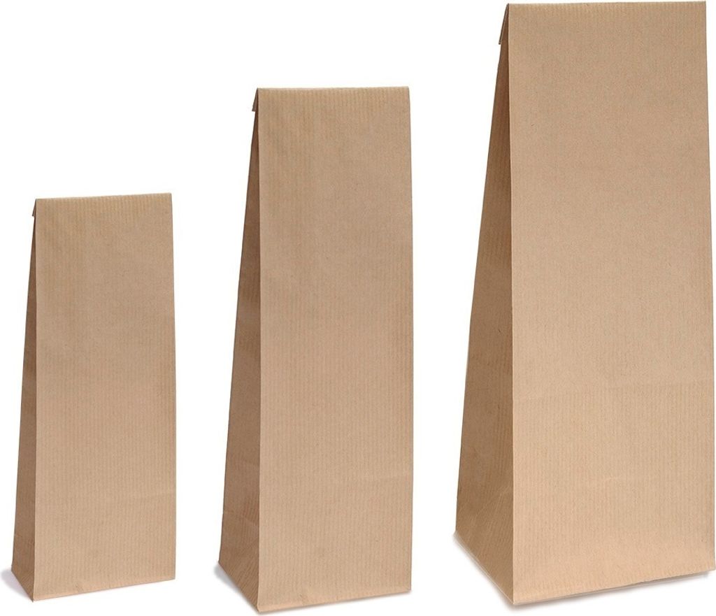 20x Blockbodenbeutel ohne Sichtfenster - 500g - 10,5 x 6 x 29 cm - Papiertüten Bodenbeutel Geschenktüte Papierbeutel Kraftpapier (500g – ohne F.)