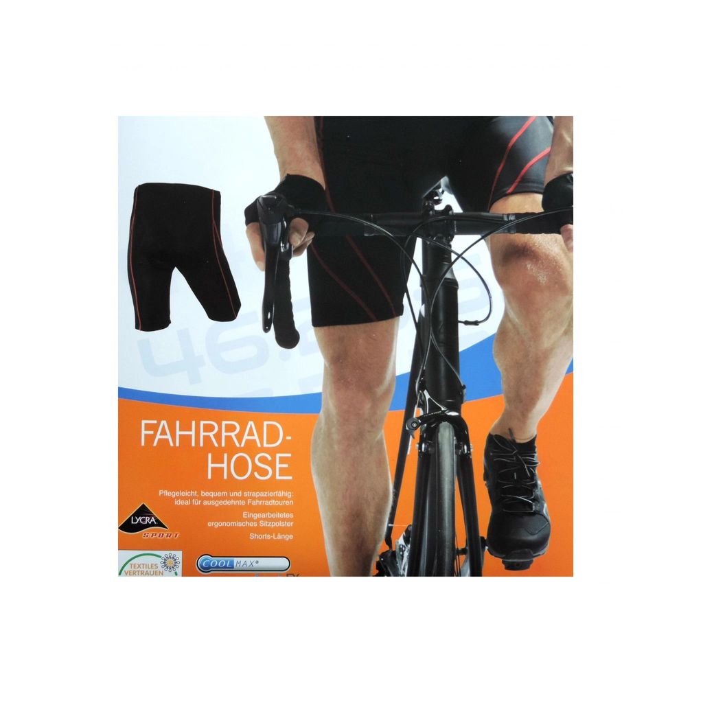 Herren Fahrradhose 3/4 lang Radlerhose, gepolstert, Schwarz/Rot M 48/50