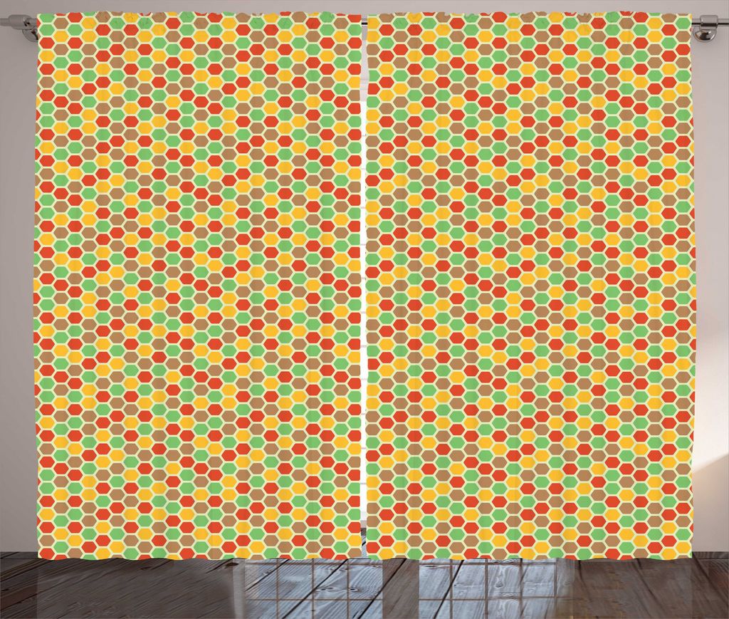 ABAKUHAUS Bienenwabe Rustikaler Gardine, Bee Hive Themen Design, Schlafzimmer Kräuselband Vorhang mit Schlaufen und Haken, 280 x 225 cm, Mehrfarbig