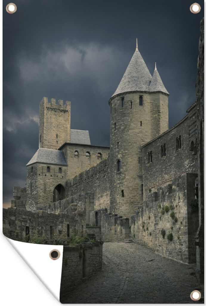 MuchoWow 40x60 cm Outdoor-Poster Gartendeko Sichtschutz Garten Poster für den Garten Carcassonne - Burg - Sturm